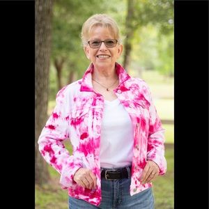Fuchsia, tie dyed denim jacket